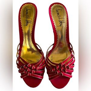 Sam & Libby Size 8 1/2 Red/Gold strapless heels